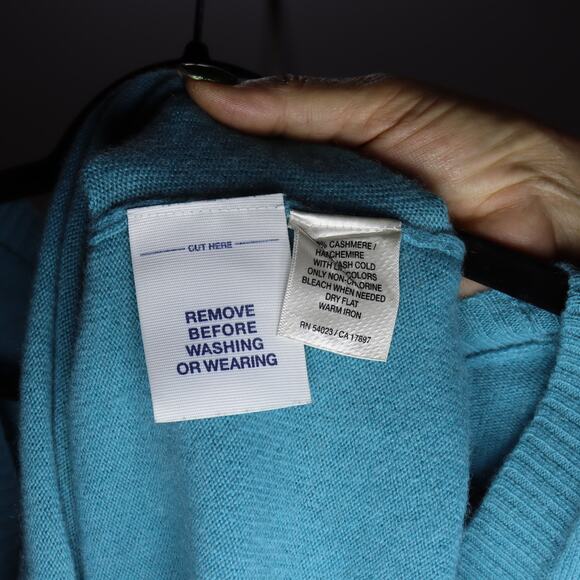 Old Navy 100% Cashmere Sweater Medium Aqua Blue Scoop Neck - Picture 4 of 4